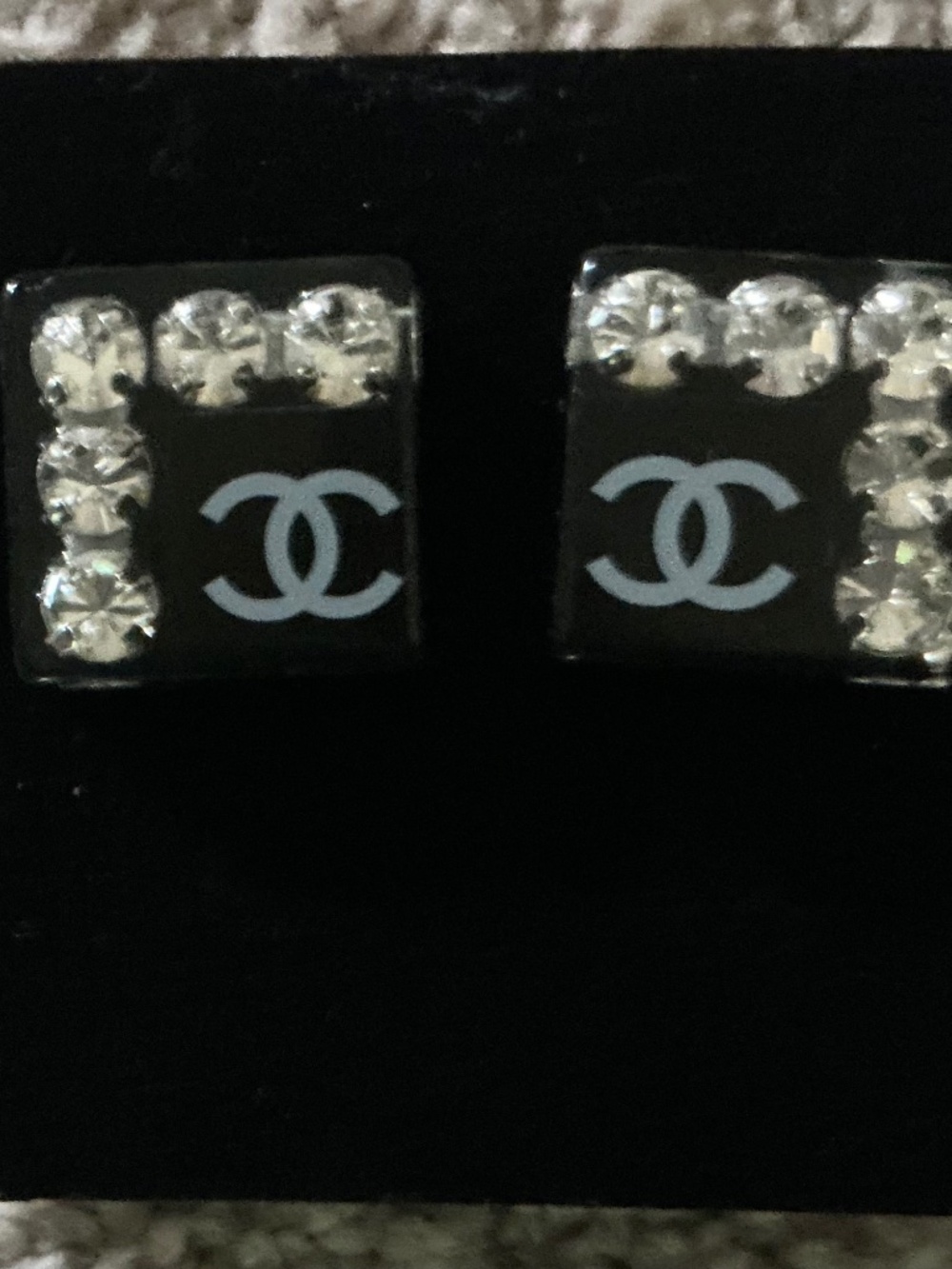 CHANEL CRYSTAL AND RESIN CLIP ON CC EARRINGS
